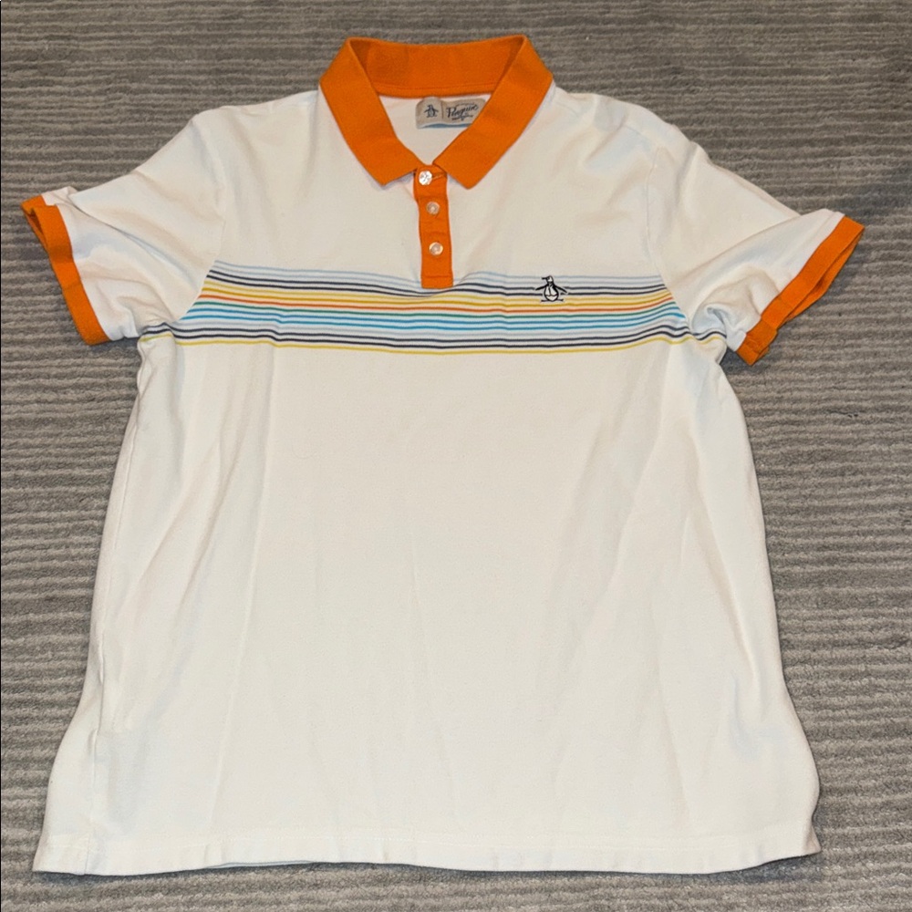 Original Penguin Orange and White Polo Shirt, size L